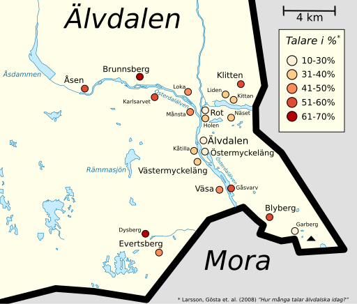 Map showing the language settlments of Elfdalian
