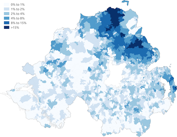 Percentage of the population who stated that they can speak Ulster-Scots in the 2011 census in Northern Ireland