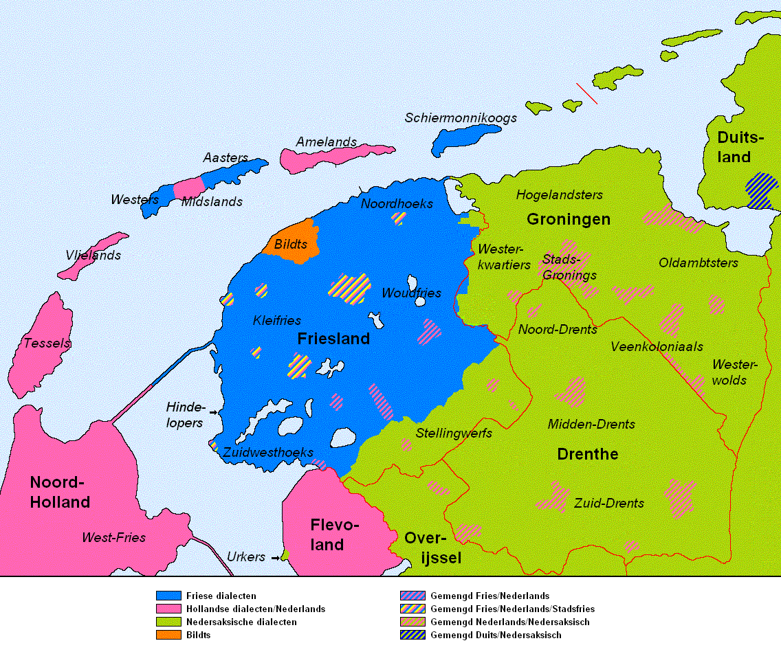 map showing languages areas in the North of the Netherlands