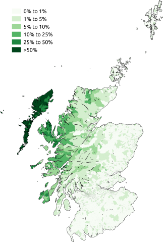 Scottish Gaelic speakers in Scotland based on the census from 2011